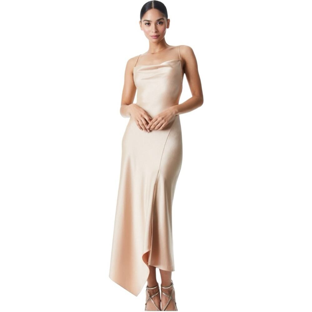 Alice + Olivia Harmony Drapey Slip Dress Size 4 in the color almond NWT - Picture 13 of 14